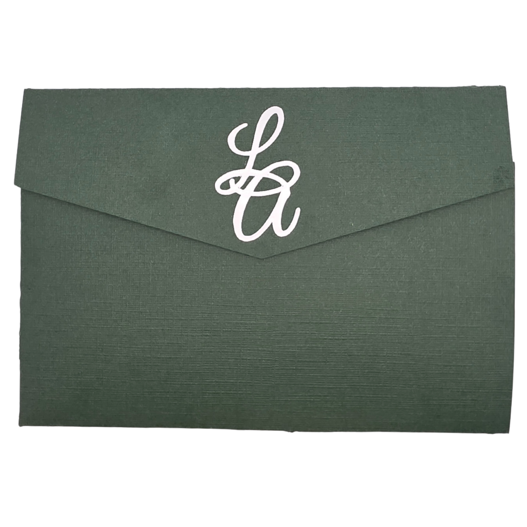 Lommeinvitasjon “Eukalyptus” – personlig med monogram (invitasjon + program)