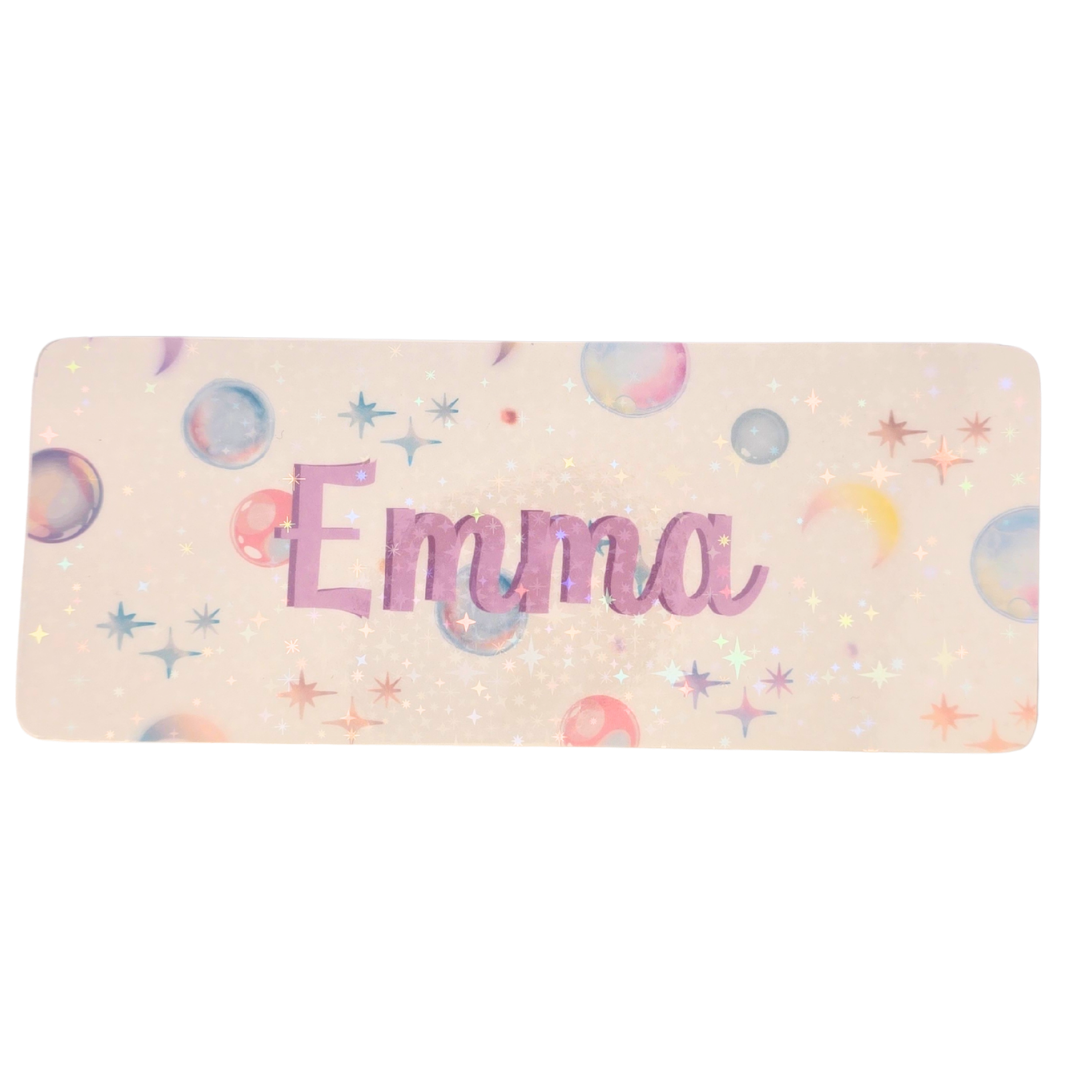 Bokmerke – personlig med navn (holografisk stjerneeffekt) | 6 x 15 cm