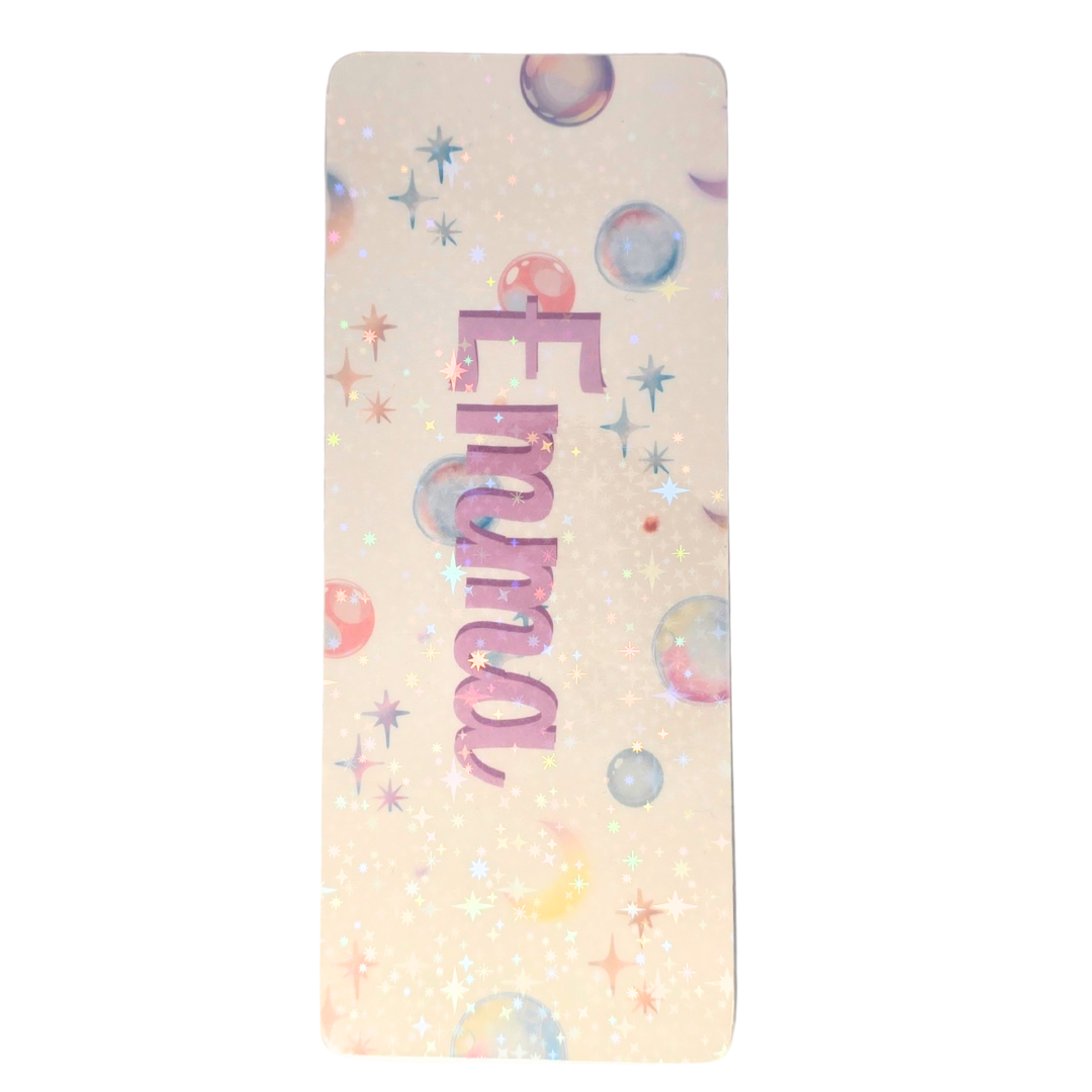 Bokmerke – personlig med navn (holografisk stjerneeffekt) | 6 x 15 cm