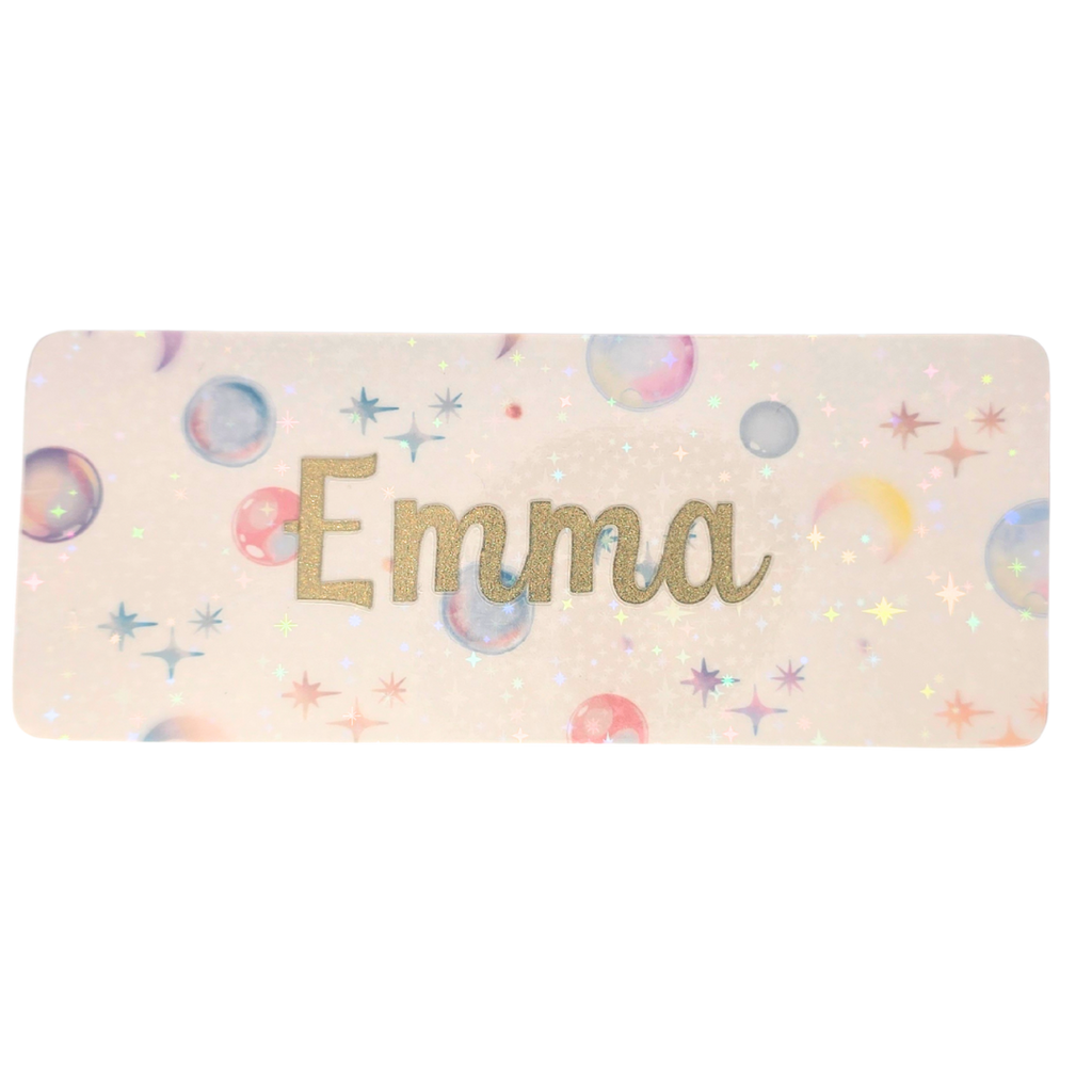 Bokmerke – personlig med navn (holografisk stjerneeffekt) | 6 x 15 cm