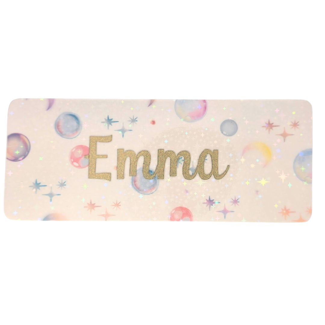 Bokmerke – personlig med navn (holografisk stjerneeffekt) | 6 x 15 cm