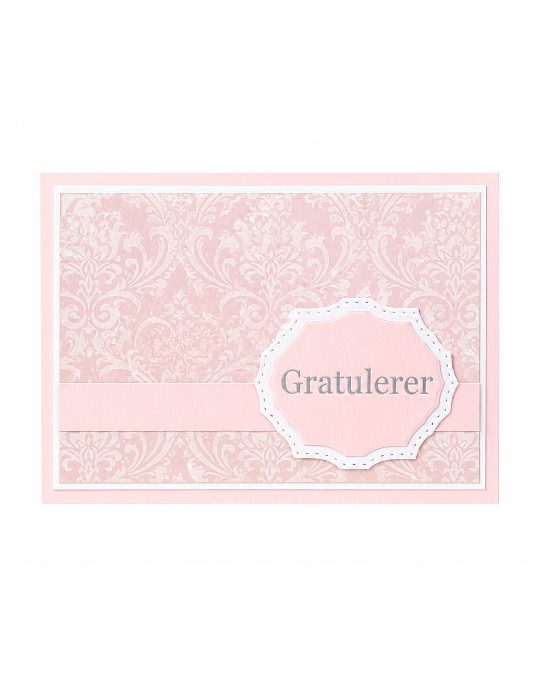 Gratulerer-kort i Elegant-serien – pudderrosa mønster (15 x 11 cm)