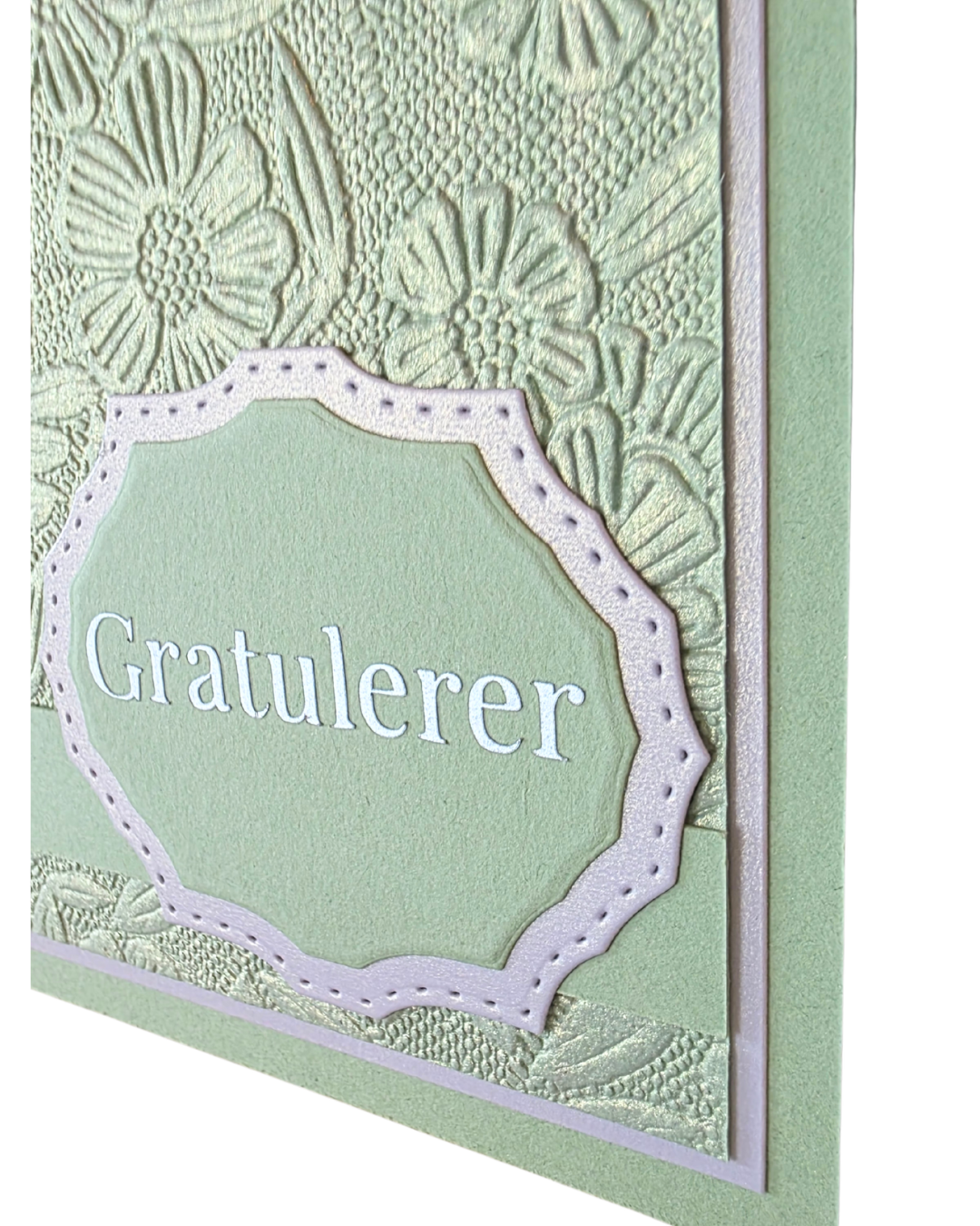 Gratulerer-kort i Elegant-serien – salviegrønn blomsterstruktur (15 x 11 cm)