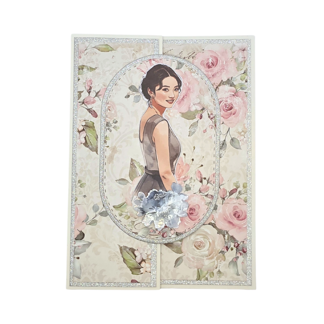 Håndlaget blomsterkort med 3D-oval motiv (romantisk vintage-stil)