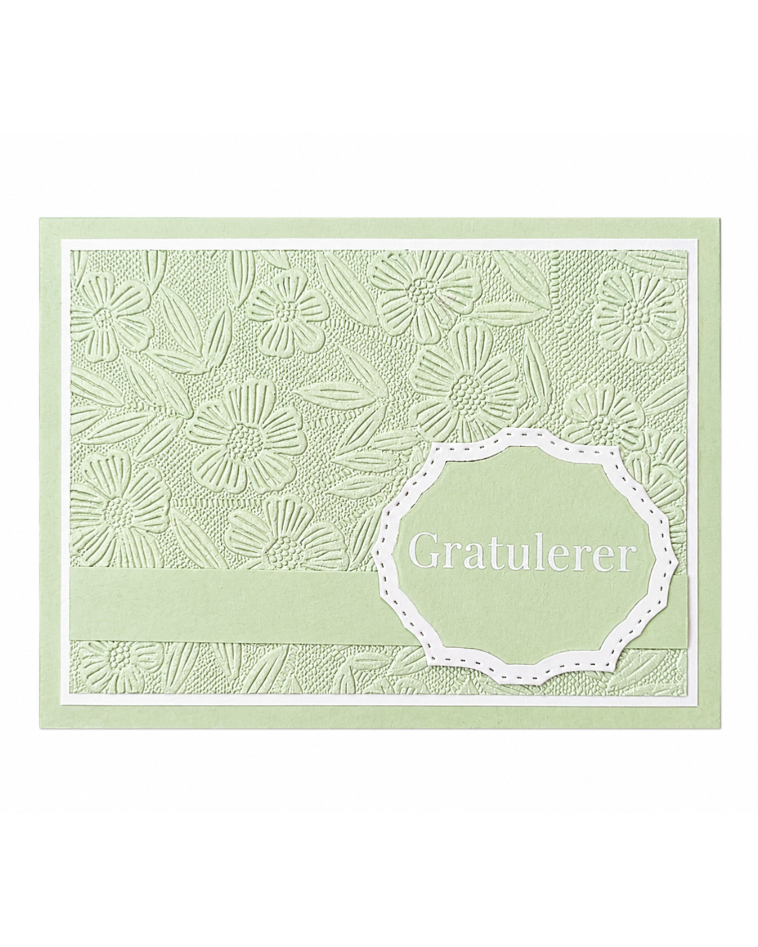 Gratulerer-kort i Elegant-serien – salviegrønn blomsterstruktur (15 x 11 cm)