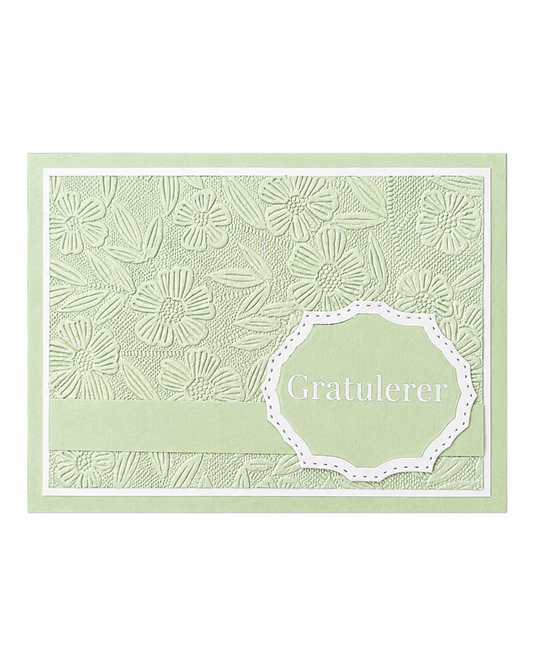Gratulerer-kort i Elegant-serien – salviegrønn blomsterstruktur (15 x 11 cm)