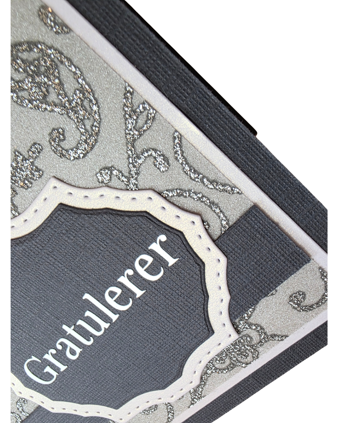 Gratulerer-kort i Elegant-serien – grafittgrå glittermønster (15 x 11 cm)