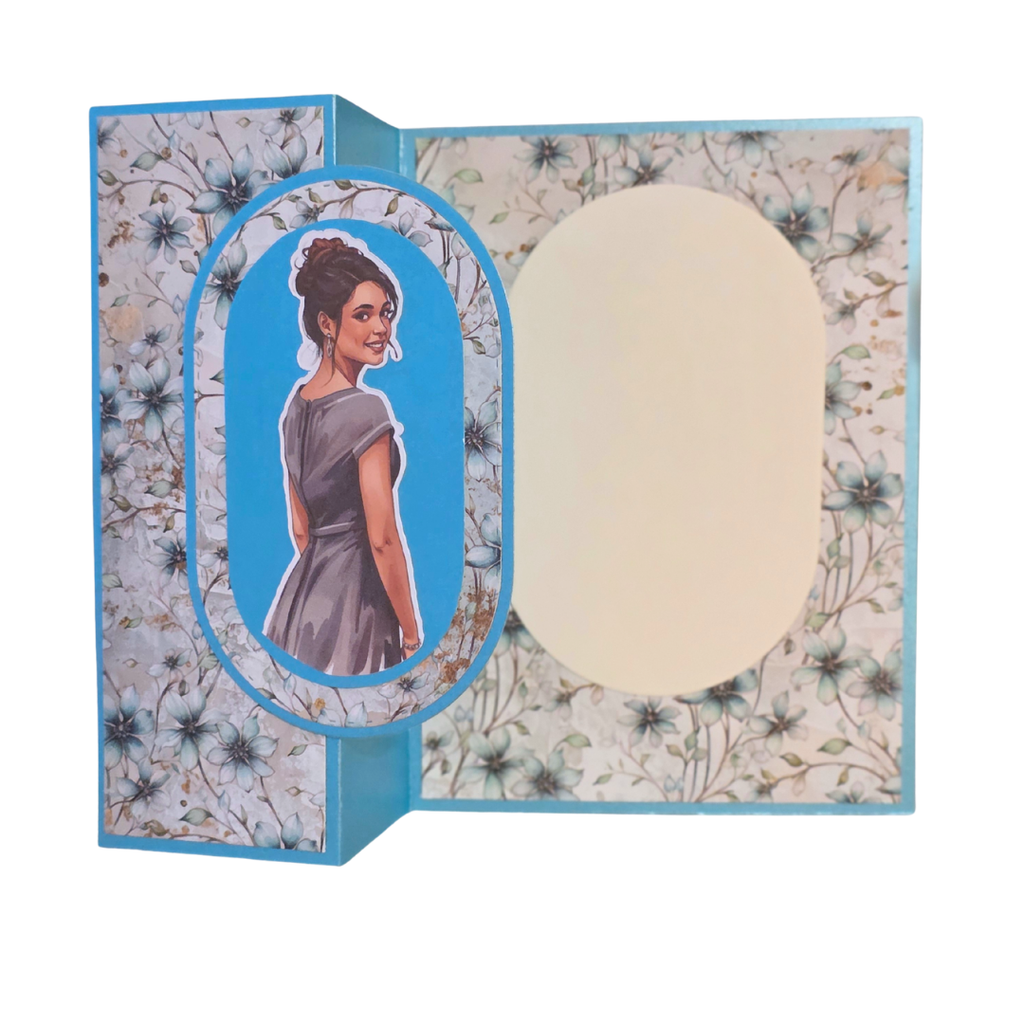 Håndlaget kort med blomsterdesign (blåtoner) – 3D-oval motiv