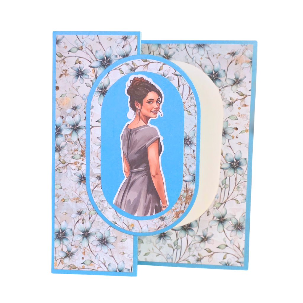 Håndlaget kort med blomsterdesign (blåtoner) – 3D-oval motiv