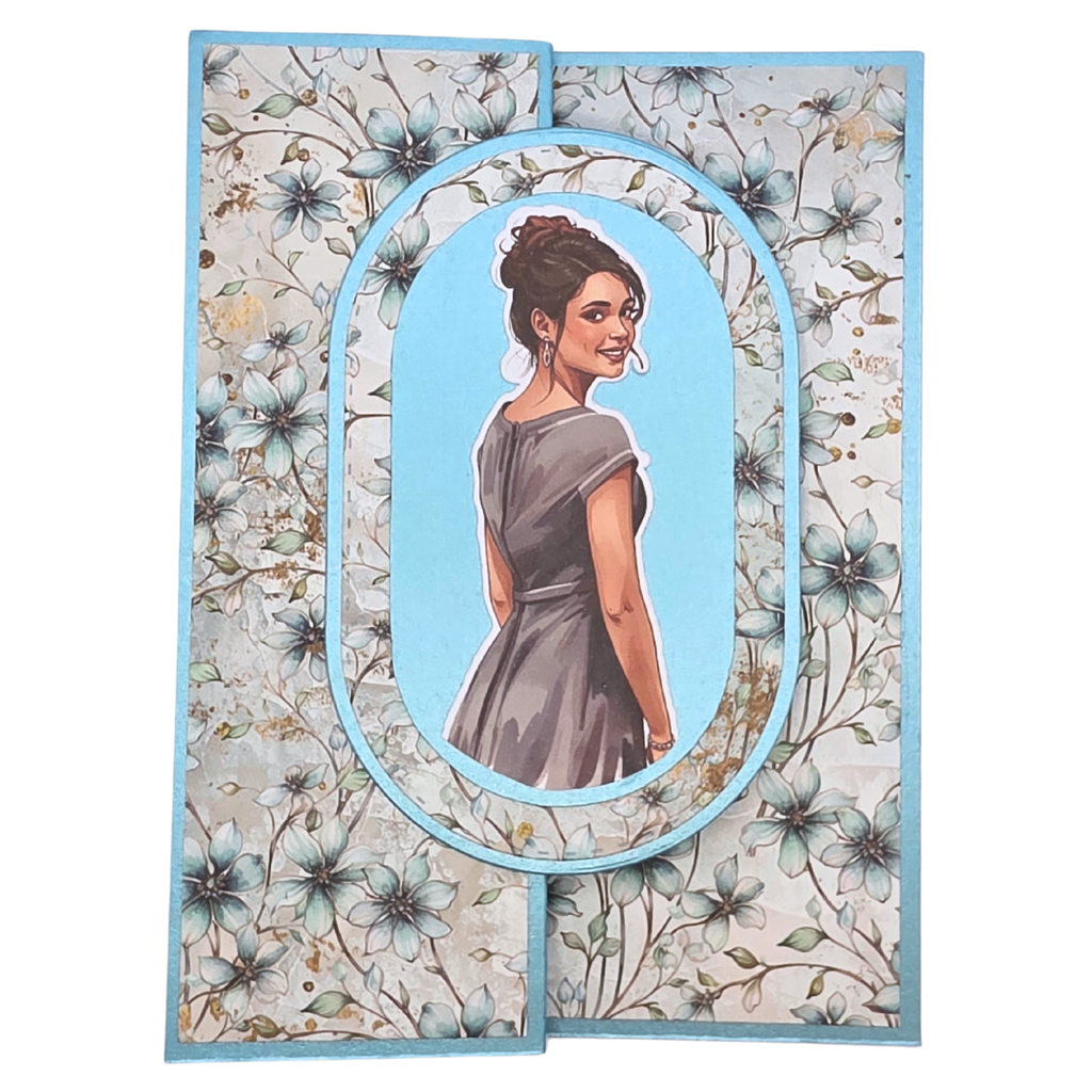 Håndlaget kort med blomsterdesign (blåtoner) – 3D-oval motiv