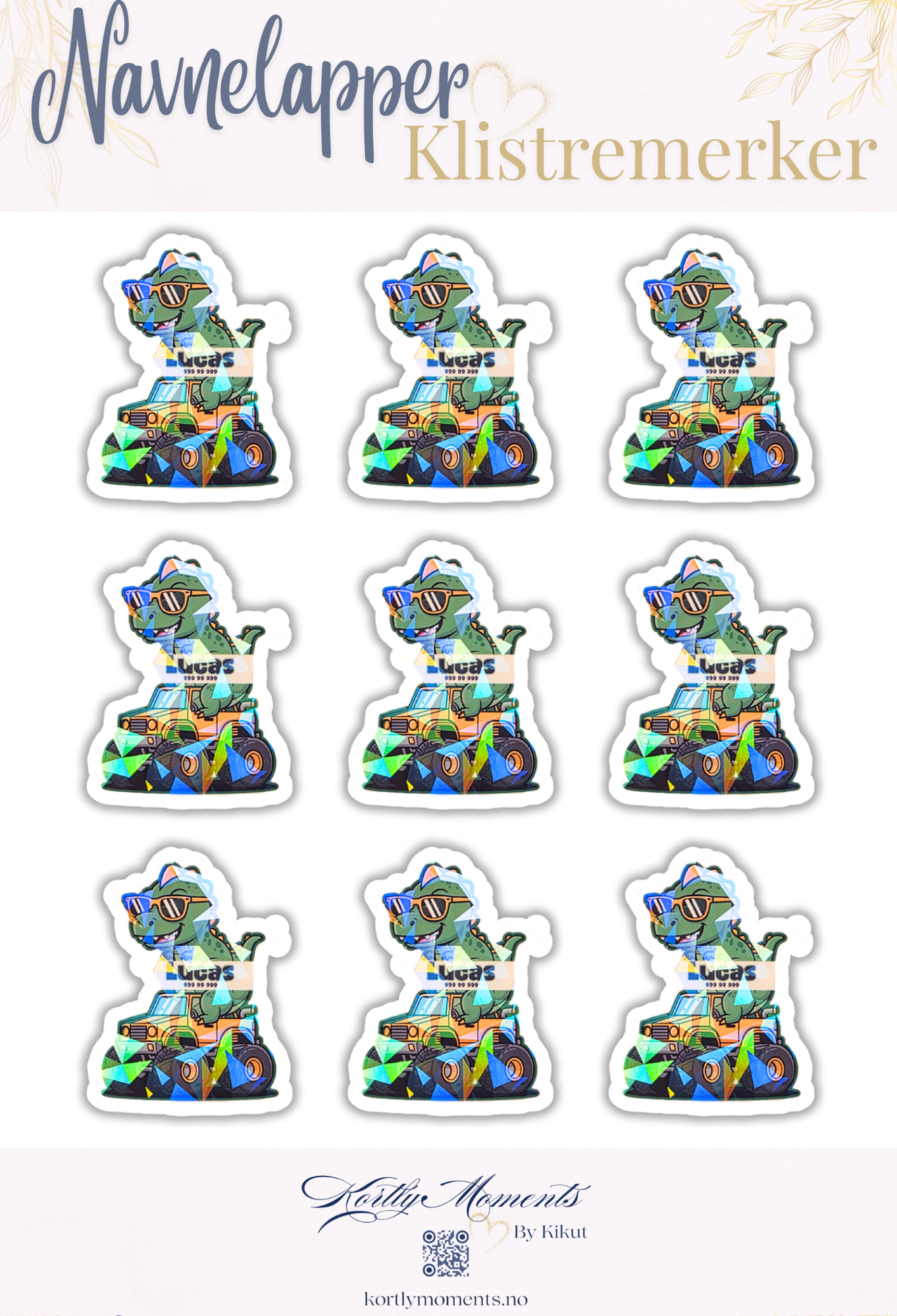 Personlige klistremerker til barn (med navn + tlf/klasse)