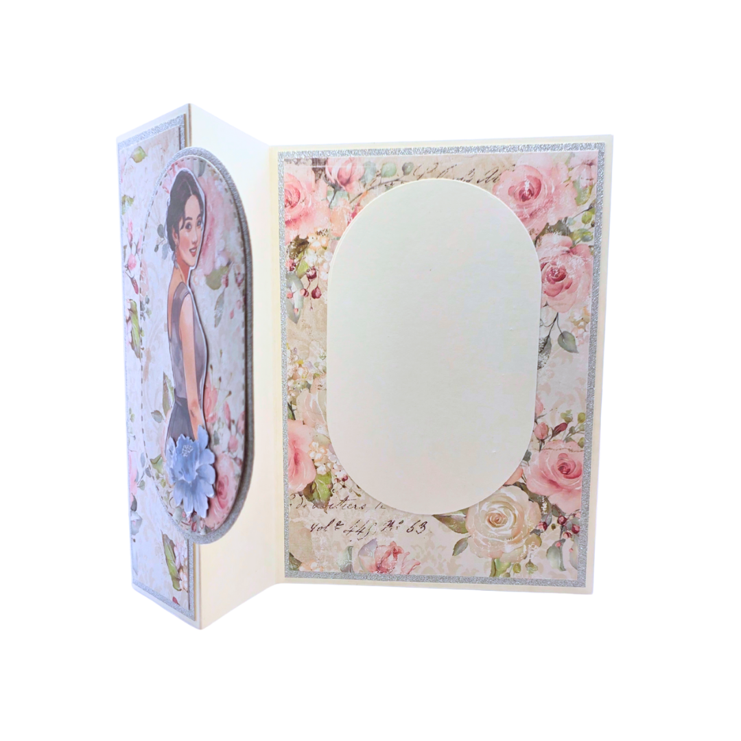 Håndlaget blomsterkort med 3D-oval motiv (romantisk vintage-stil)