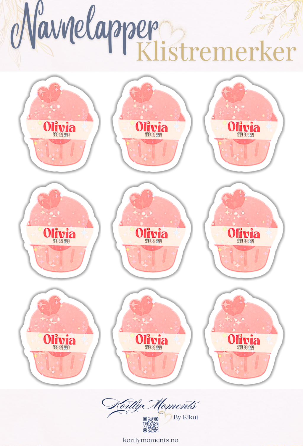 Personlige klistremerker til barn (med navn + tlf/klasse)