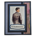 Håndlaget konfirmasjonskort – “Til Konfirmanten” (blå/sort med rosa/gull-detaljer, moderne stil)