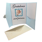 Dåpskort “Prins” – håndlaget med perlemorark og lomme