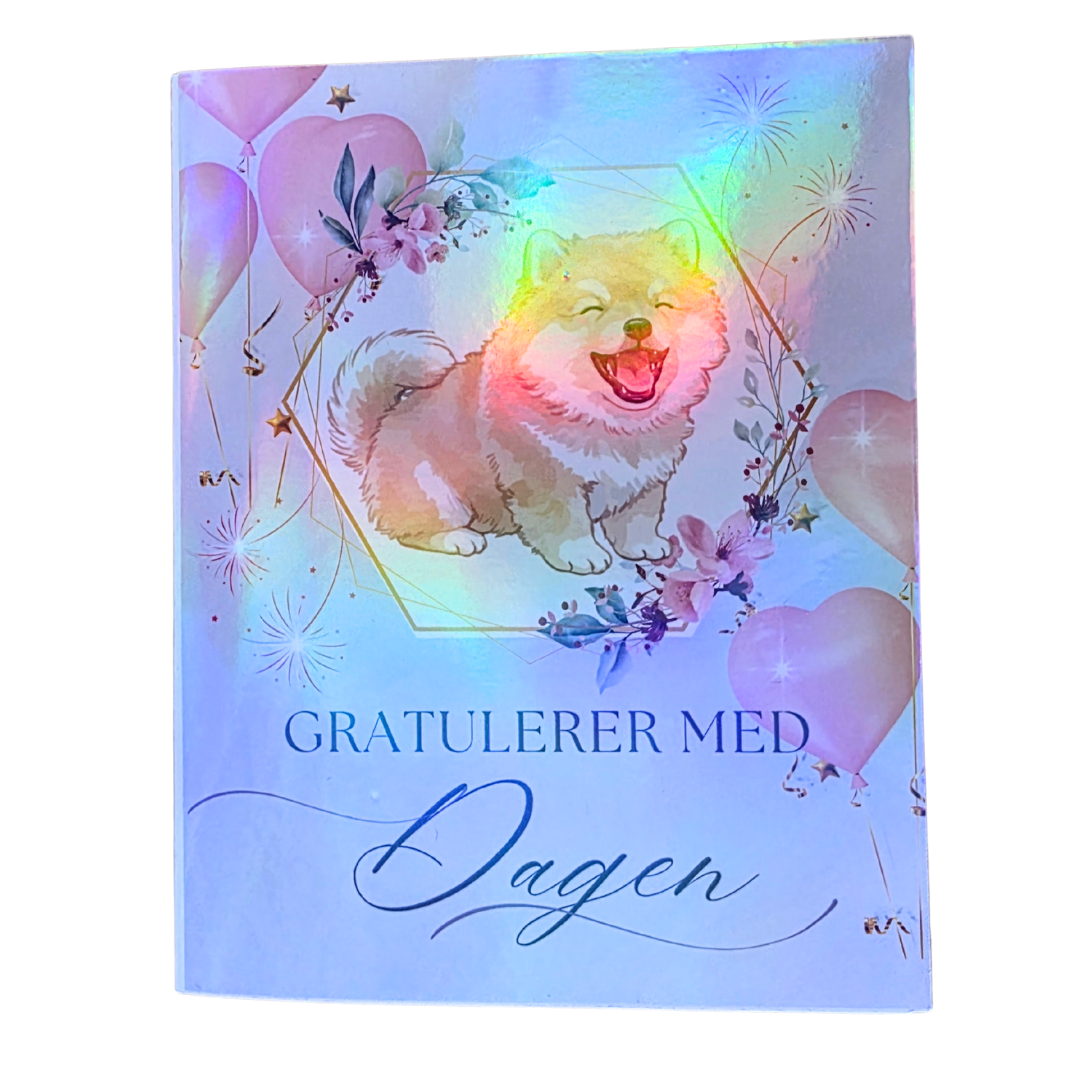 “Gratulerer med dagen” – hundekort (holografisk) | fra 79 kr