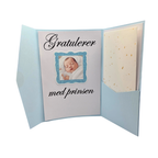 Dåpskort “Prins” – håndlaget med perlemorark og lomme