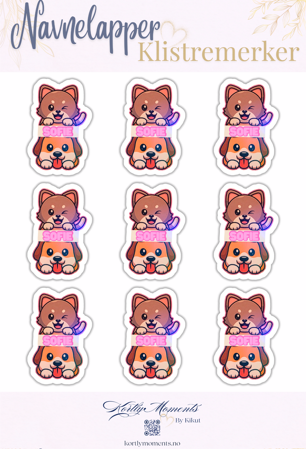 Personlige klistremerker til barn (med navn + tlf/klasse)