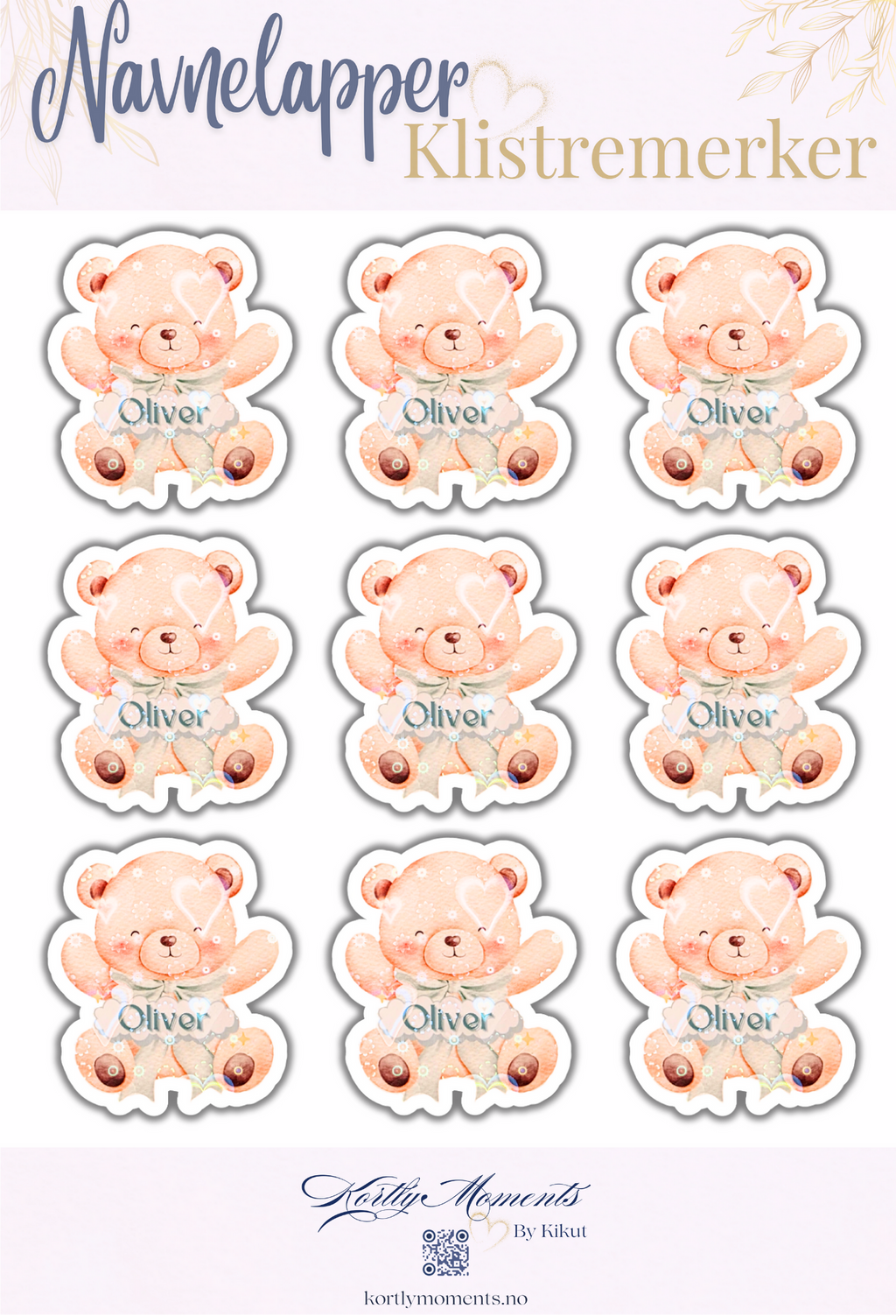Personlige klistremerker til barn (med navn + tlf/klasse)
