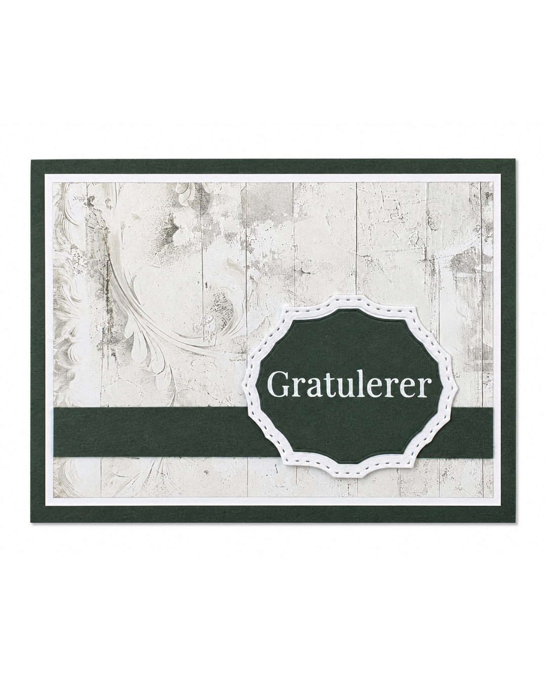 Gratulerer-kort i Elegant-serien – mørk grønn & perlemønster (15 x 11 cm)