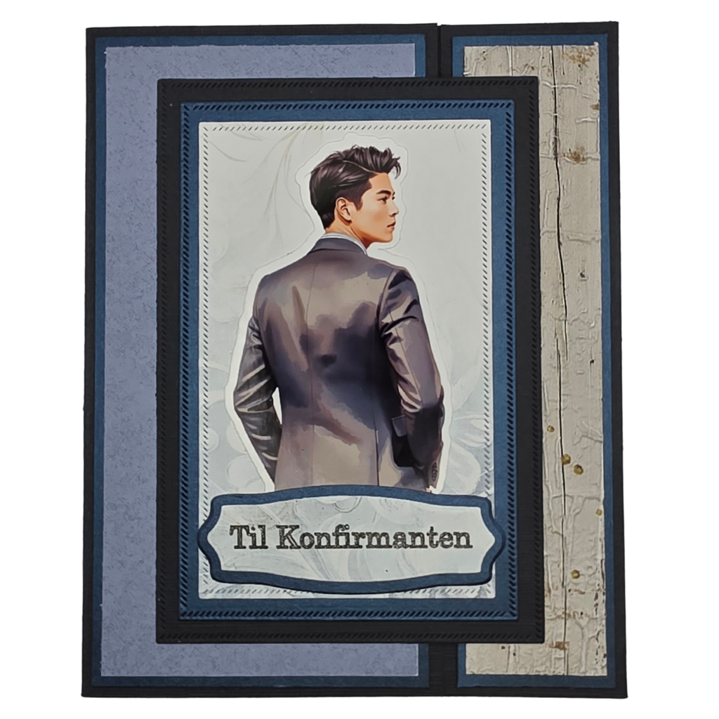 Håndlaget konfirmasjonskort – “Til Konfirmanten” (blå/grå, moderne stil)