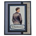 Håndlaget konfirmasjonskort – “Til Konfirmanten” (blå/grå, moderne stil)