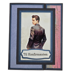 Håndlaget konfirmasjonskort – “Til Konfirmanten” (blå/sort med rosa detaljer, moderne stil)
