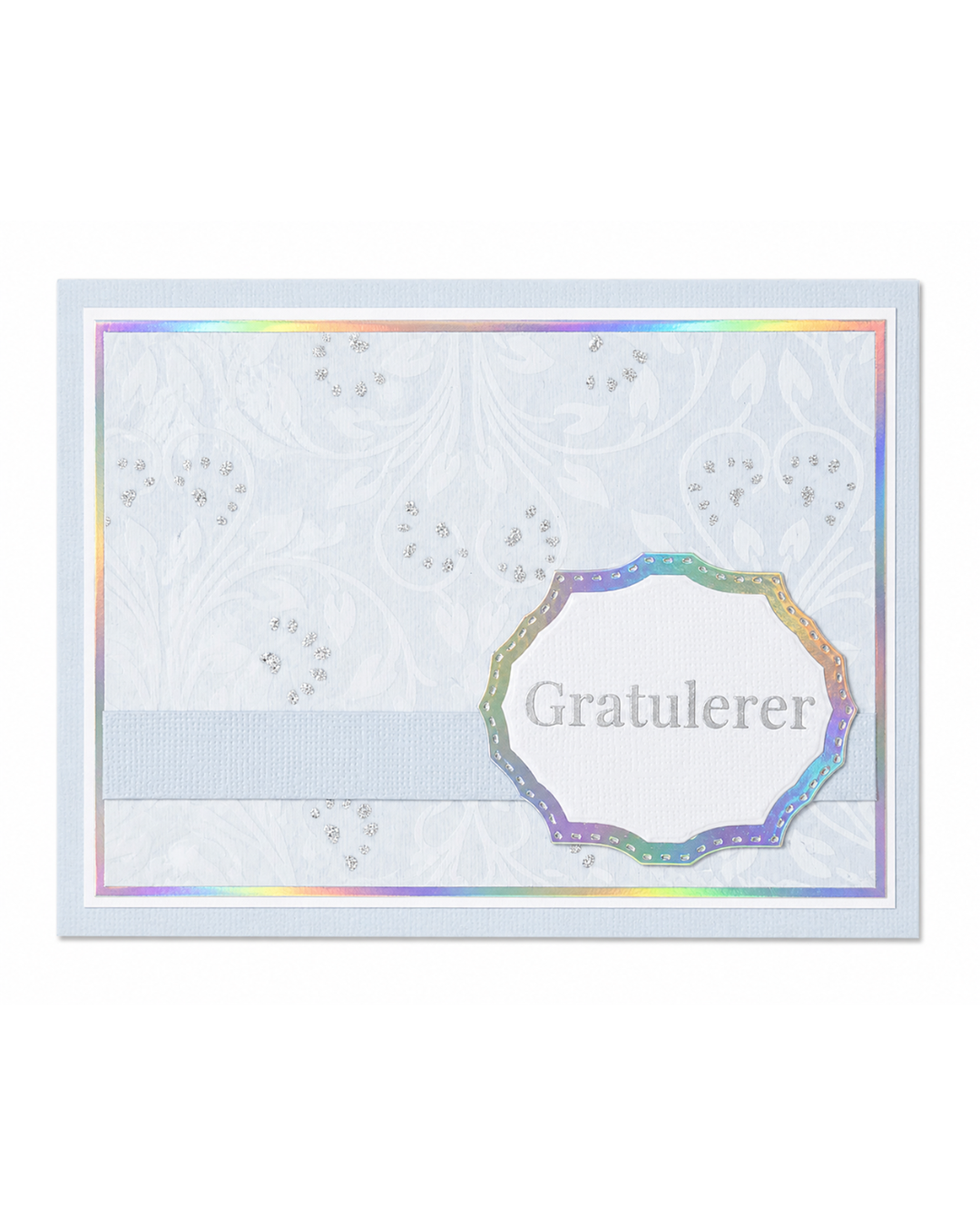 Gratulerer-kort i Elegant-serien – perlehvit med regnbueskimmer (15 x 11 cm)