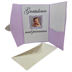 Dåpskort “Prinsesse” – håndlaget med perlemorark og lomme