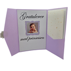 Dåpskort “Prinsesse” – håndlaget med perlemorark og lomme