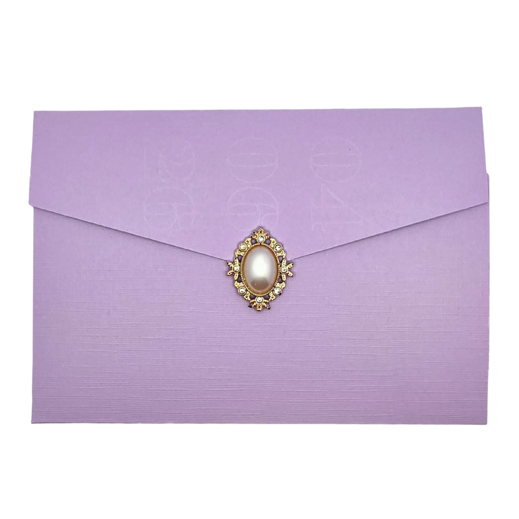 Dåpskort “Prinsesse” – håndlaget med perlemorark og lomme