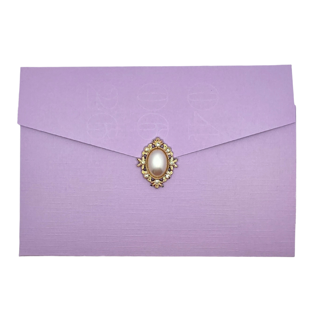 Dåpskort “Prinsesse” – håndlaget med perlemorark og lomme