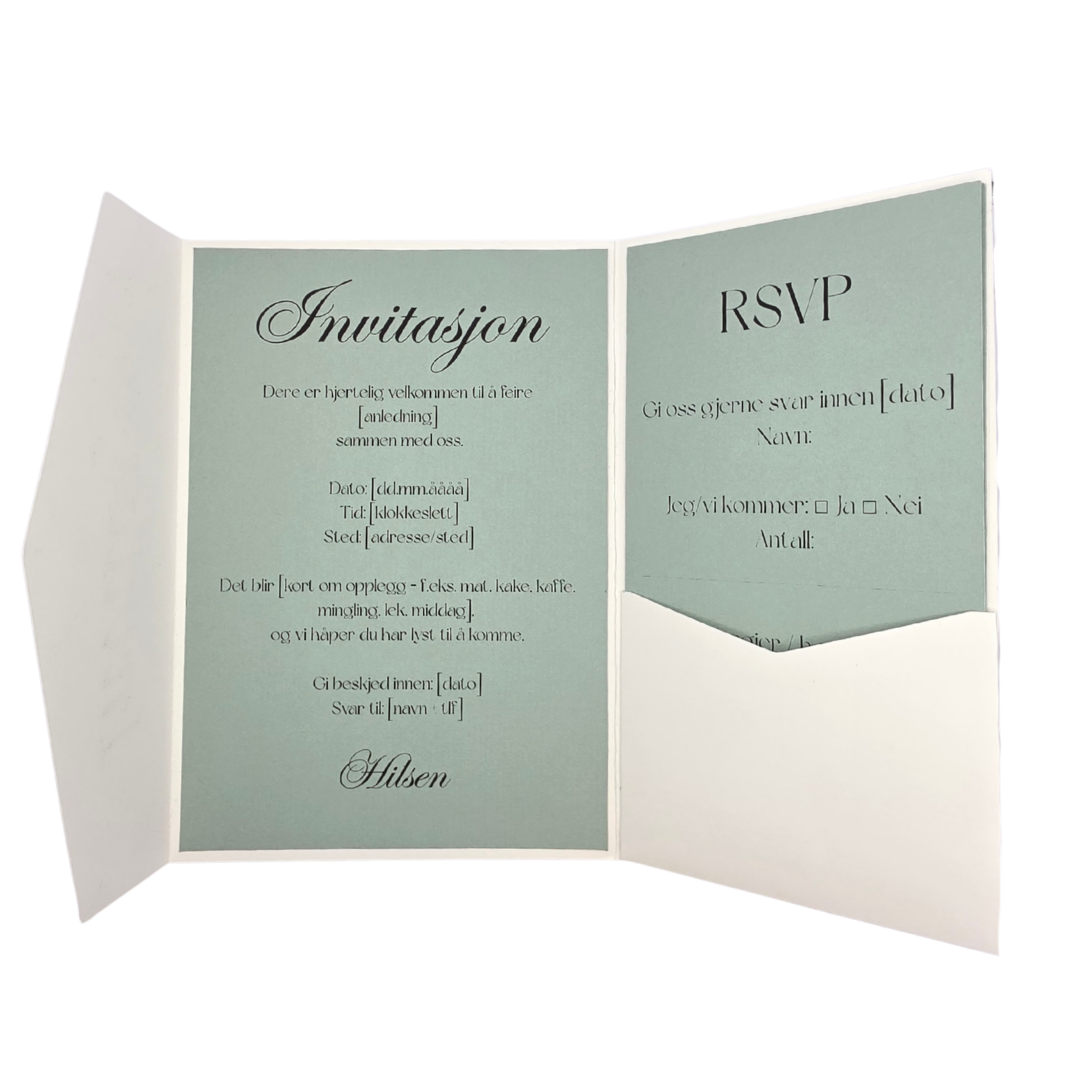 Lommeinvitasjon “Nordisk” – invitasjon + meny + RSVP (alt i ett)