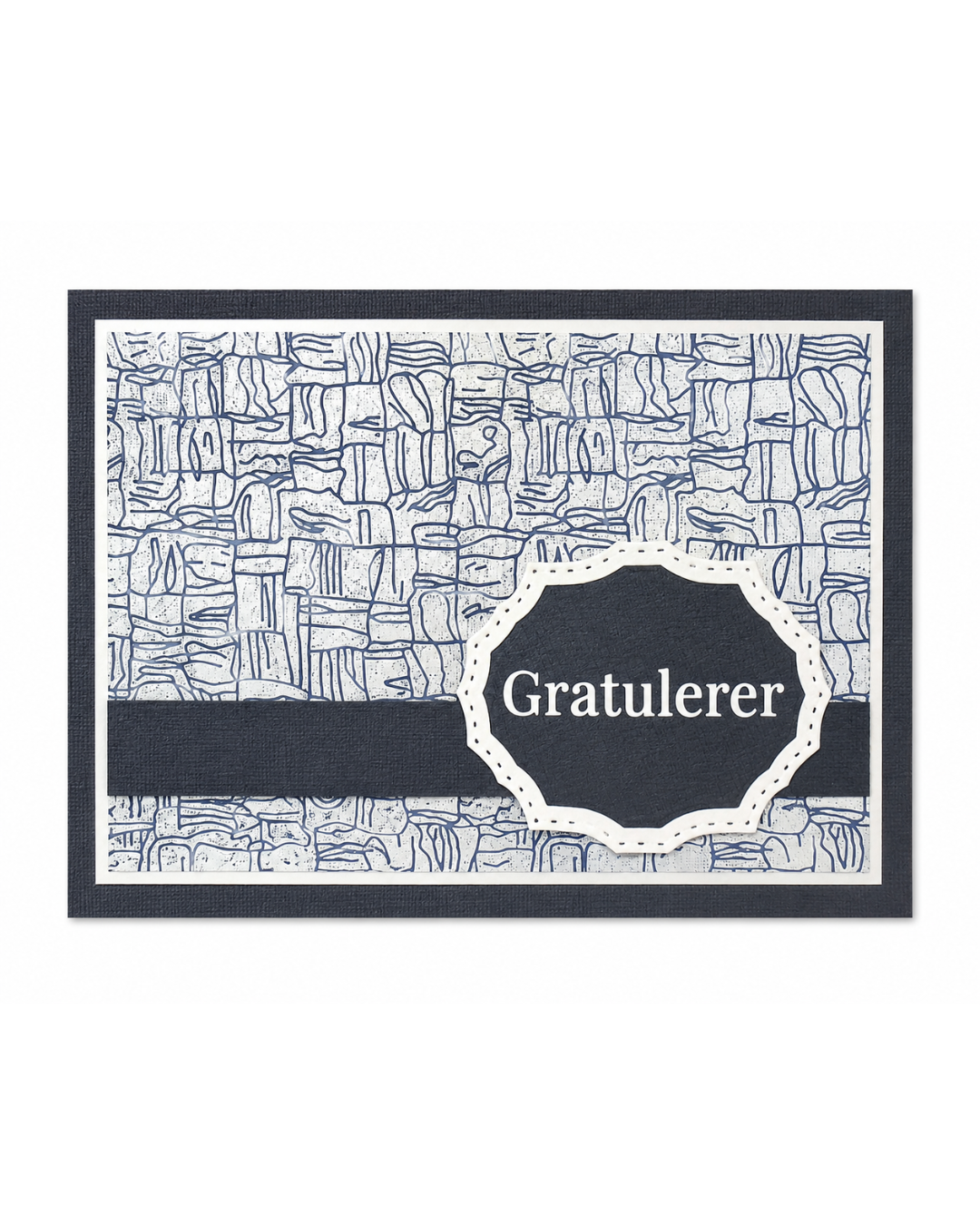 Gratulerer-kort i Elegant-serien – grafittgrå & sølvmønster (15 x 11 cm)