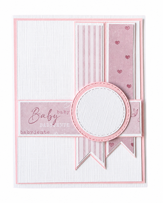 Baby-kort (rosa) – valgfri sirkel (11 x 14 cm)