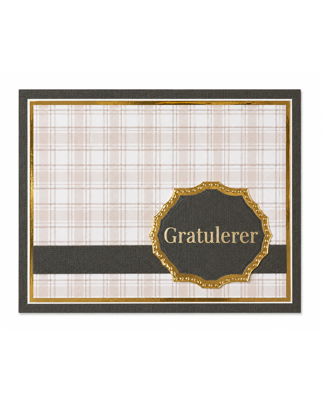 Gratulerer-kort i Elegant-serien – jordtoner & gull (15 x 11 cm)