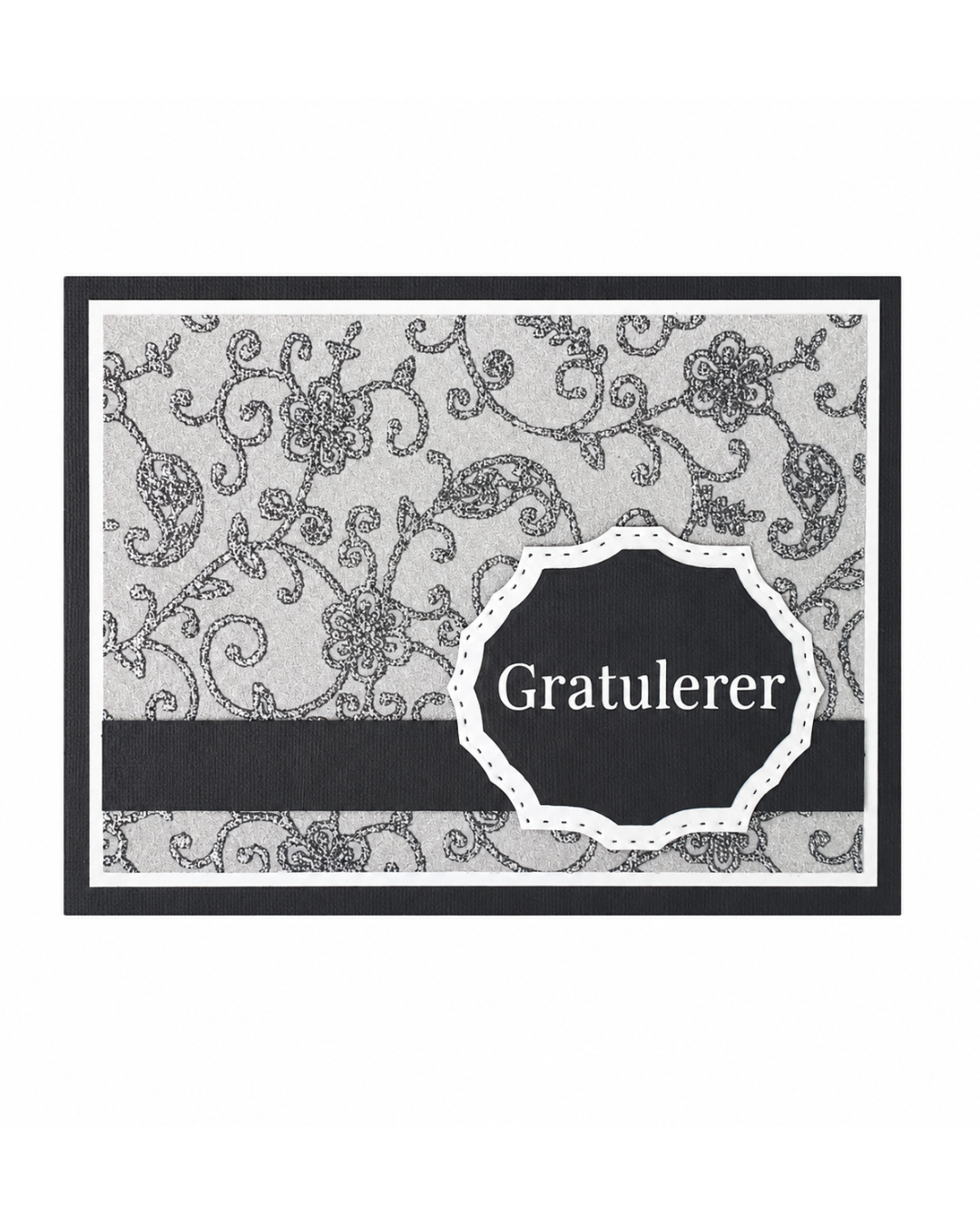Gratulerer-kort i Elegant-serien – grafittgrå glittermønster (15 x 11 cm)