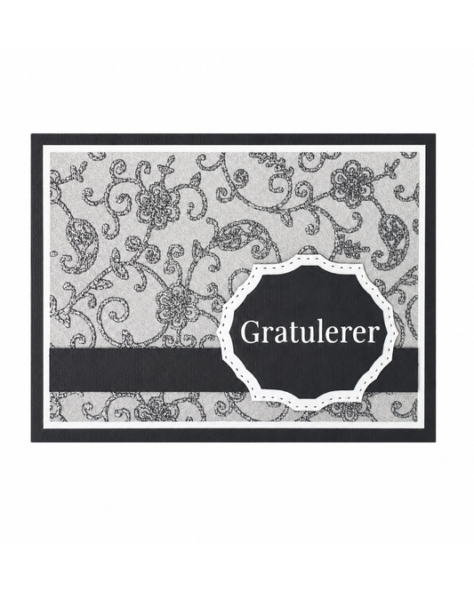 Gratulerer-kort i Elegant-serien – grafittgrå glittermønster (15 x 11 cm)