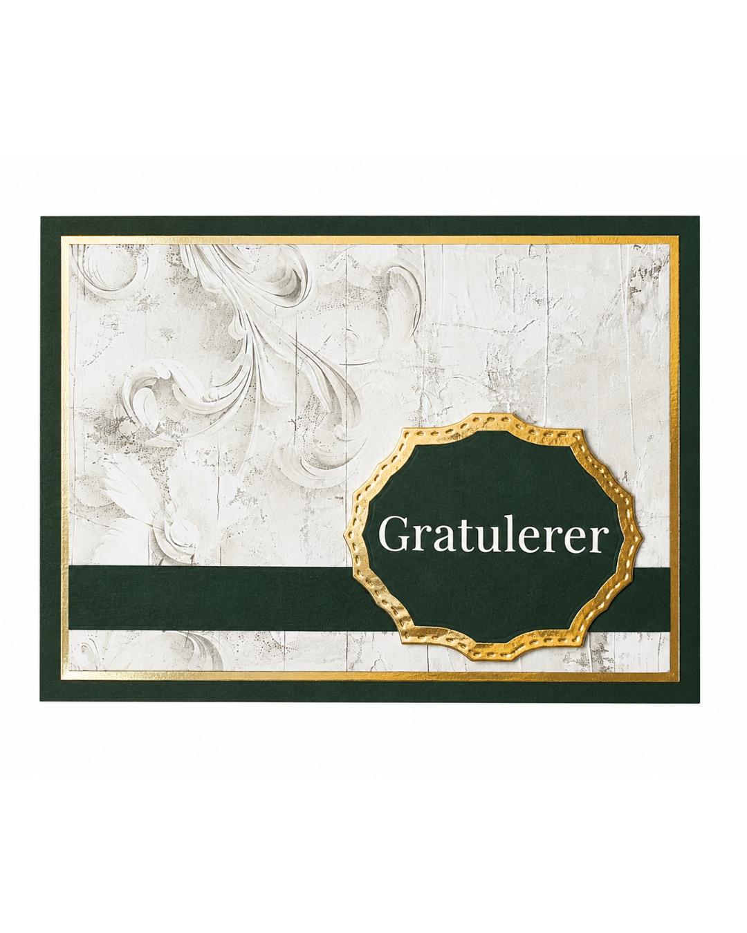 Gratulerer-kort i Elegant-serien – mørk grønn & gull (15 x 11 cm)