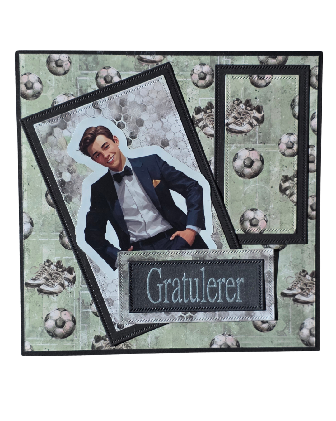 Personlig gratulasjonskort – konfirmant med favorittlag-tema (15 x 15 cm)