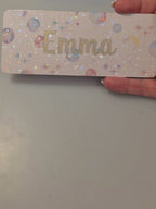 Bokmerke – personlig med navn (holografisk stjerneeffekt) | 6 x 15 cm