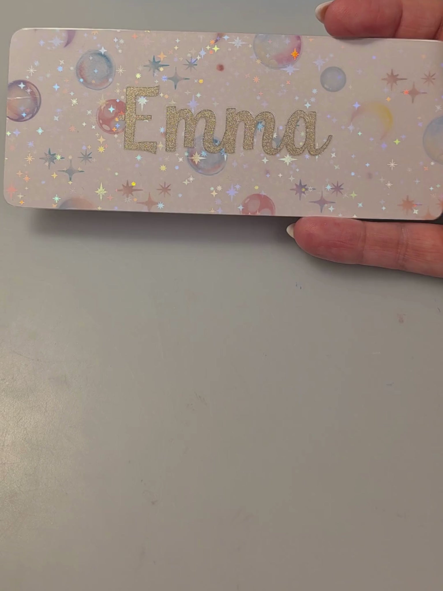 Bokmerke – personlig med navn (holografisk stjerneeffekt) | 6 x 15 cm