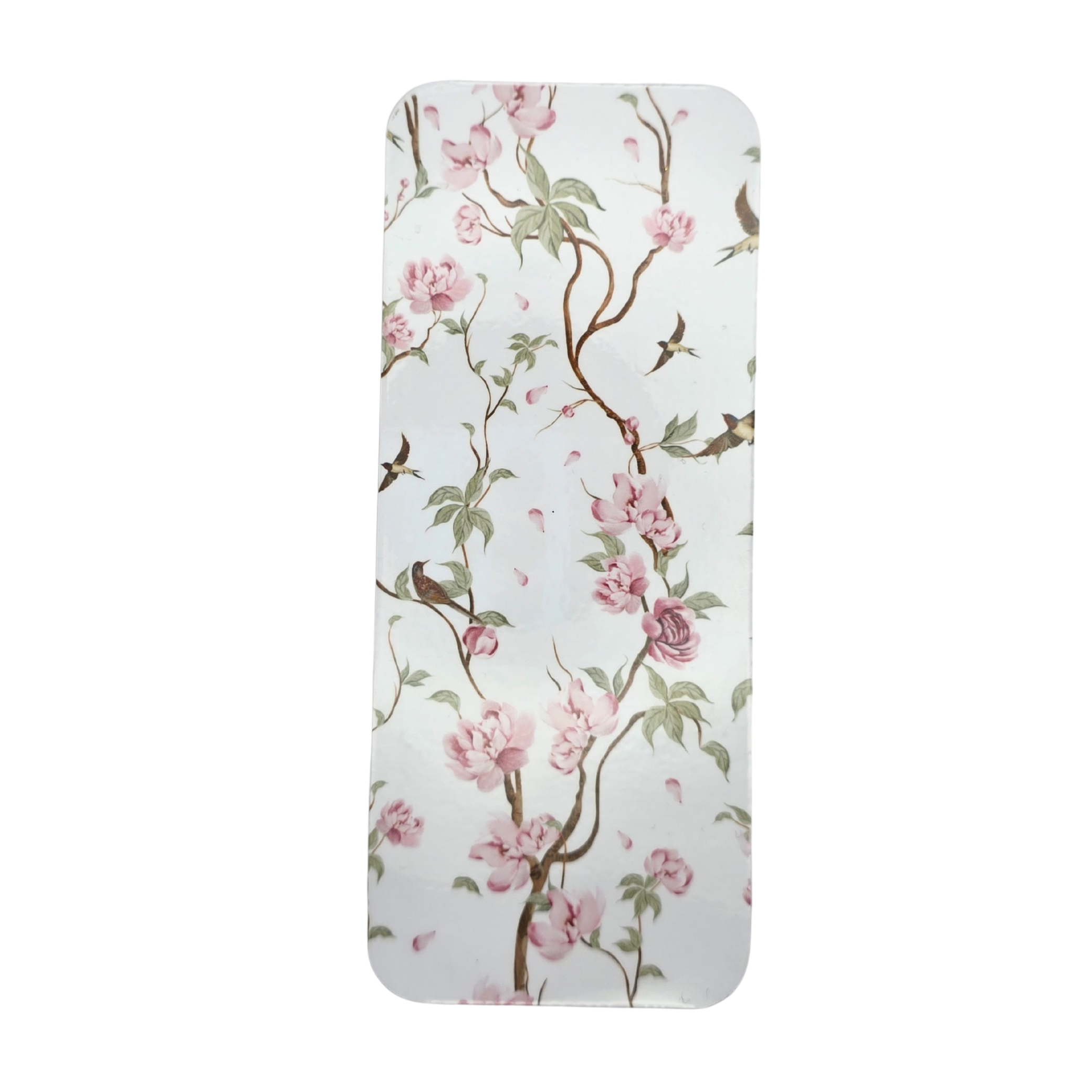 Rosa blomster og søte fugler